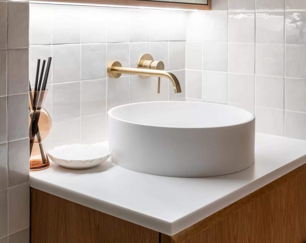 White basin in custom designed bathroom renovation in Manly, Sydney