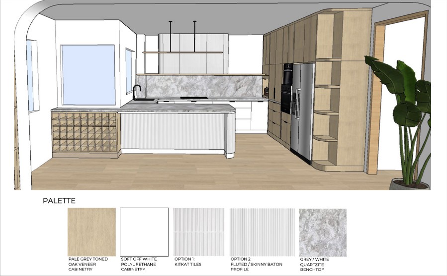 3d render of kitchen in a full apartment renovation in Manly