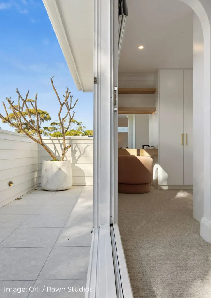 balcony and walk in dressing room in a luxury master suite in Collaroy