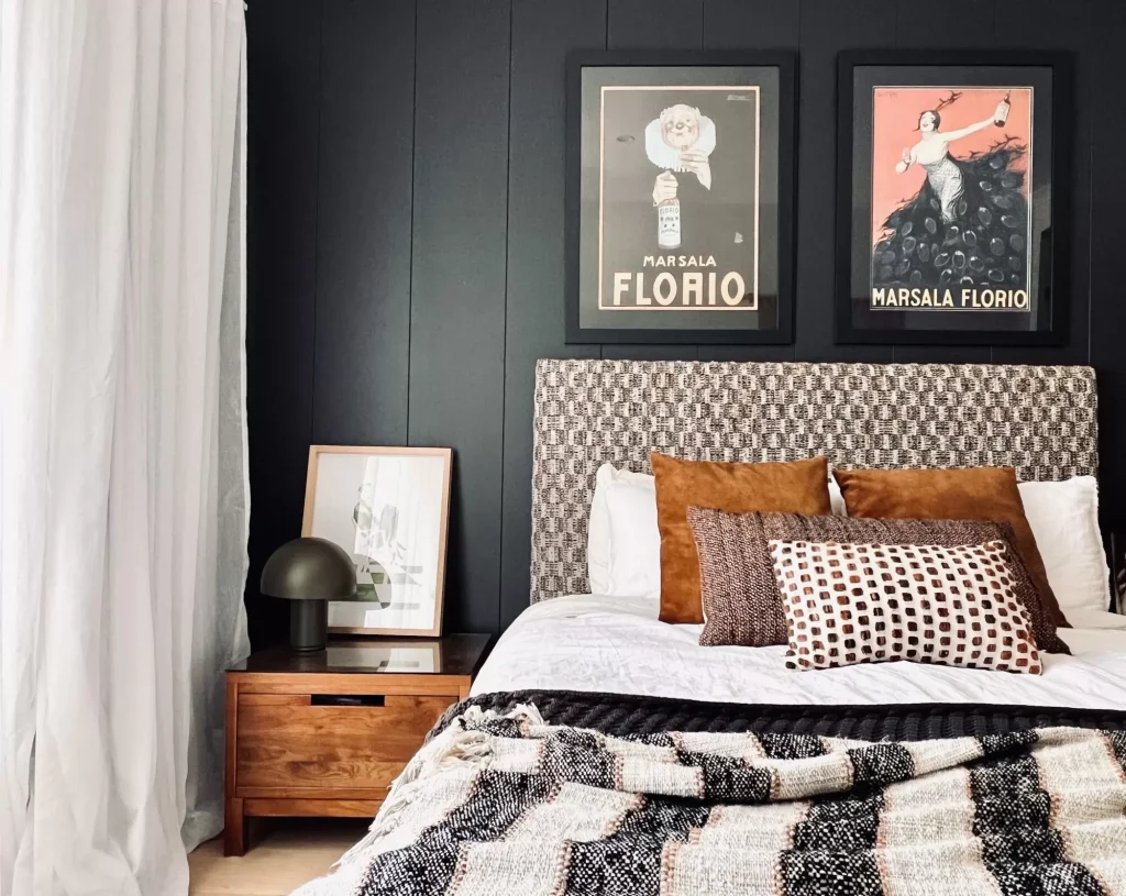 Dark moody bedroom in full house renovation in Manly Vale, Northern Beaches, Sydney