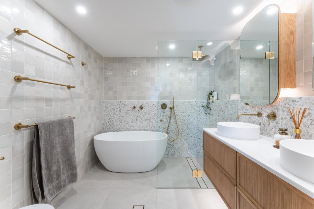 Main bathroom in a full apartment renovation in Manly, NSW