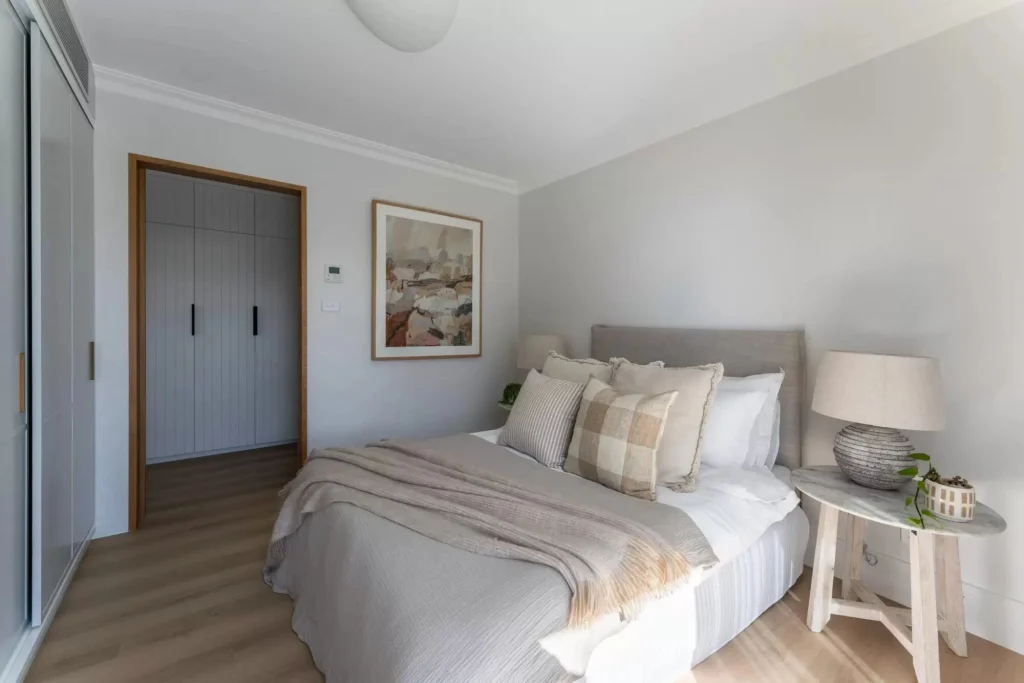 Bedroom in Manly NSW - coastal styling and custom cabinetry