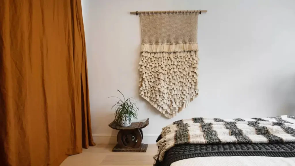 Textured elements in a interior designed bedroom in Manly Vale, NSW