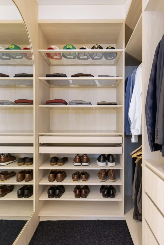 storage in a walk in robe in a full apartment renovation in Dee Why, Northern Beaches