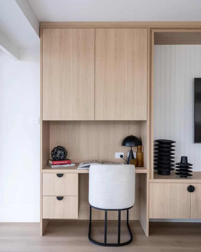 custom cabinetry study space in a full apartment renovation in Manly