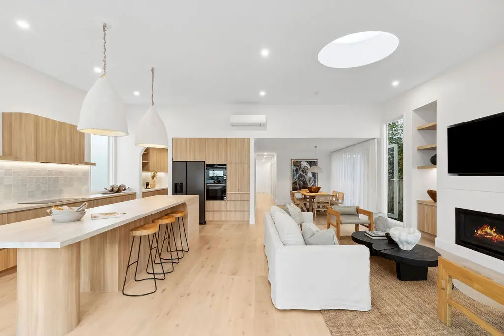 Open plan kitchen living dining in a full home renovation in Collaroy